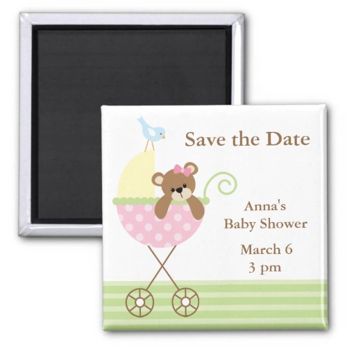 Pink Bear Baby Shower Save the Date Magnet