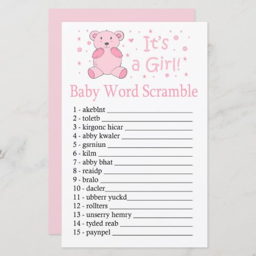 Pink bear Baby word scramble game