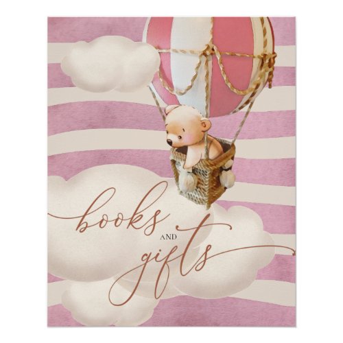 Pink Bear Balloon Baby Books and Gifts Poster