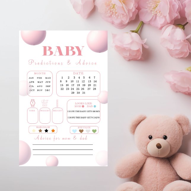 Pink Bear Balloon Baby Predictions Advice Card (Creator Uploaded)
