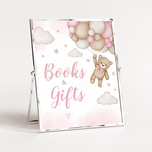 Pink Bear Balloon Baby Shower Books and Gifts Poster