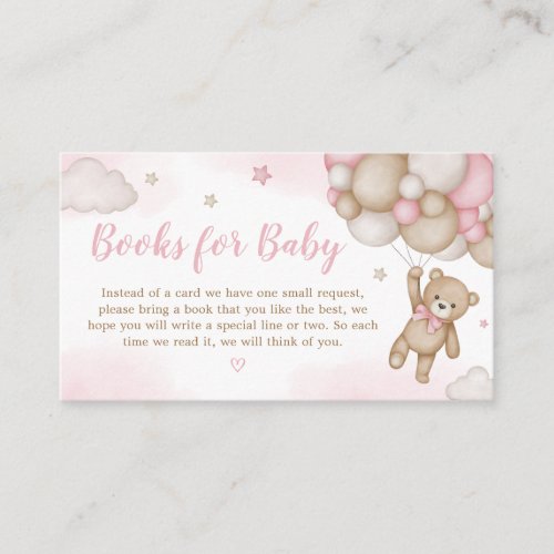 Pink Bear Balloon Baby Shower Books for Baby Enclosure Card