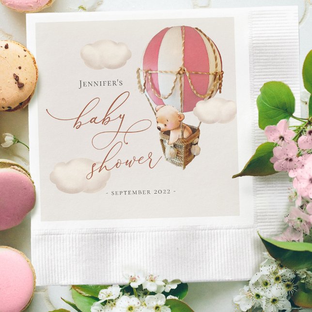 Pink Bear Balloon Baby Shower Girl Paper Napkins (Creator Uploaded)