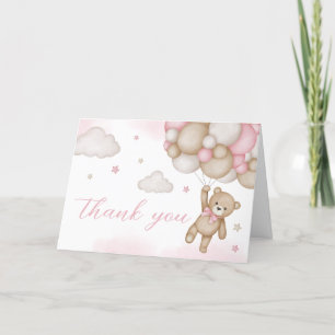 Pink Bear Balloon Baby Shower Letterpress Thank You Card