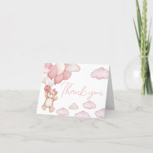 Pink Bear Balloon Bearly Wait Baby Shower Letterpress Thank You Card