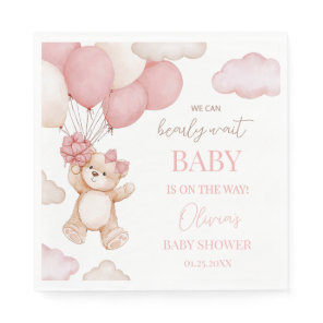 Pink Bear Balloon Bearly Wait Baby Shower Napkins