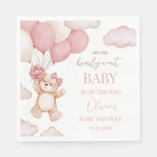Pink Bear Balloon Bearly Wait Baby Shower Napkins