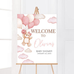 Pink Bear Balloon Bearly Wait Baby Shower Welcome Poster