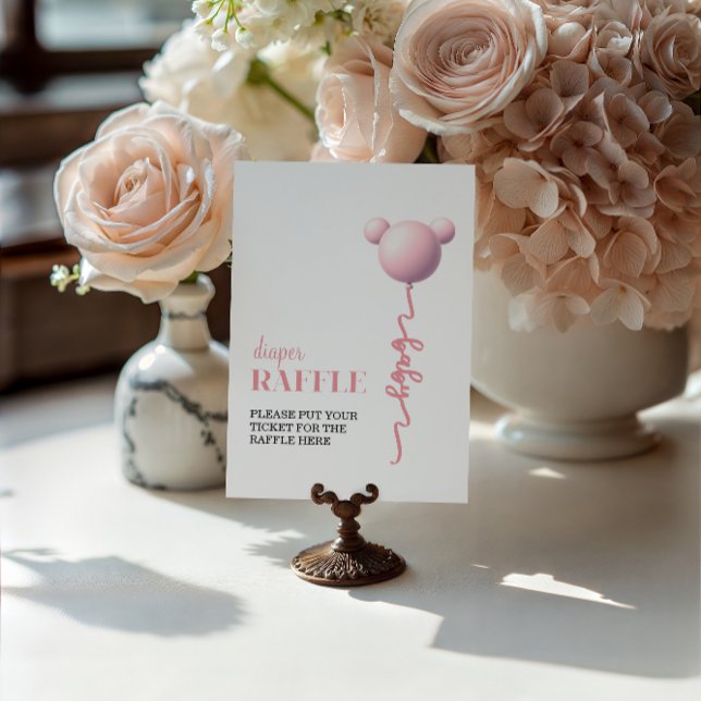 Pink Bear Balloon Diaper Raffle Sign (Creator Uploaded)