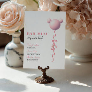 Pink Bear Balloon Signature Drinks Bar Menu Poster