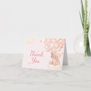 Pink Bear Balloons Girl Baby Shower Letterpress Thank You Card