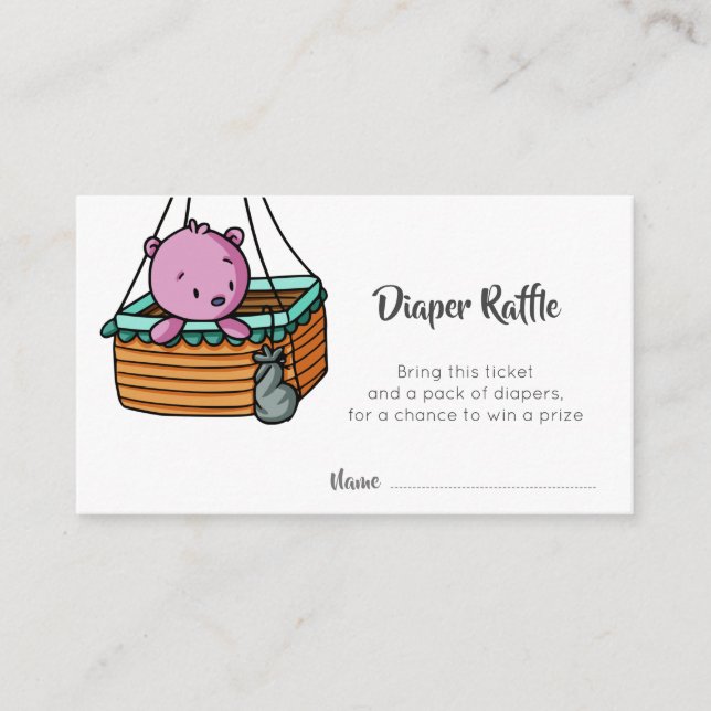 Pink Bear Basket Diaper Raffle Ticket Enclosure Card (Front)