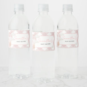 Pink Bear Bearly Wait Baby Shower Water Bottle Label