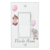 Pink Bear Elephant with Balloons Watercolor  Light Switch Cover