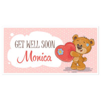 Pink Bear Get Well Soon Personalized Banner