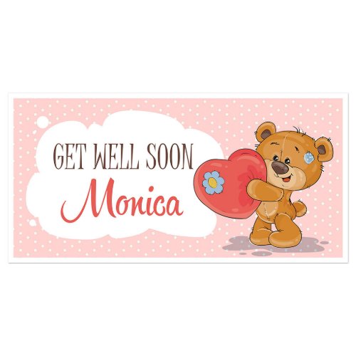 Pink Bear Get Well Soon Personalized Banner 