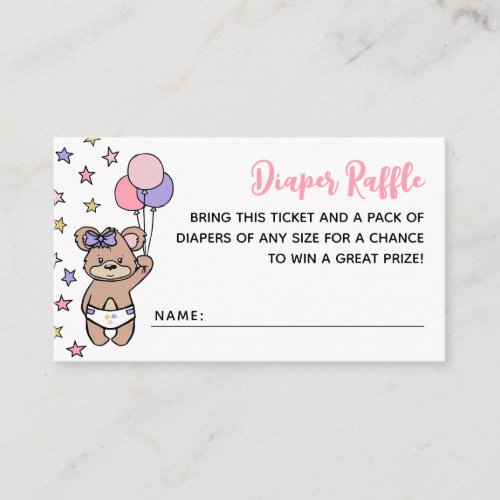 Pink Bear Girl Baby Shower Diaper Raffle Enclosure Card