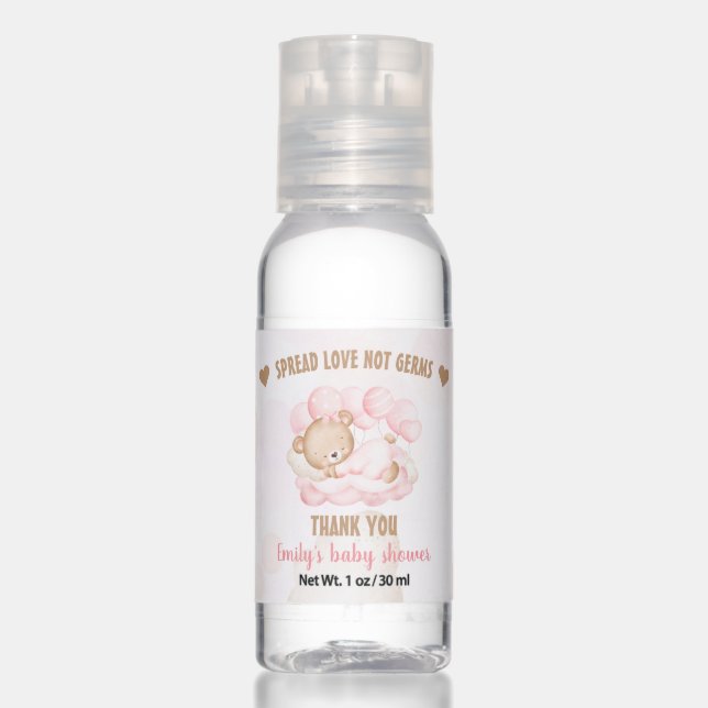 Pink Bear Girl Baby Shower Hand Sanitizer (Front)