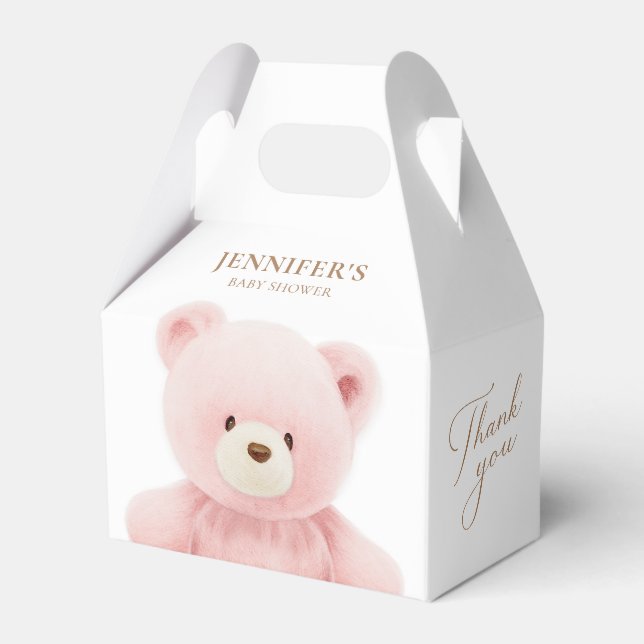 Pink Bear Girl Baby Shower Personalized  Favor Boxes (Front Side)