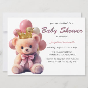 Pink Bear Gold Crown It's A Girl