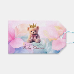 Pink Bear Gold Crown It's a Girl Gift Tags