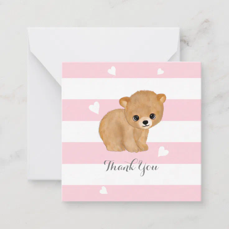 Pink Bear Heart Thank You Note Cards | Zazzle