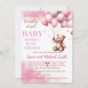 Pink Bear Hot Air Balloon Baby Shower Set Invitati Invitation