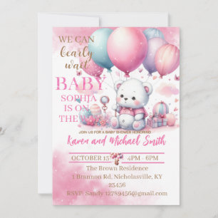 Pink Bear Hot Air Balloon Baby Shower Set Invitati Invitation