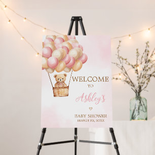 Pink Bear Hot Air Balloon Welcome Sign