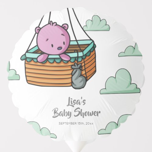 Pink Bear in Hot Air Balloon Basket Party Balloon