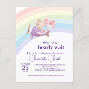 Pink Bear Pastel Airplane Balloon  Holiday Postcard