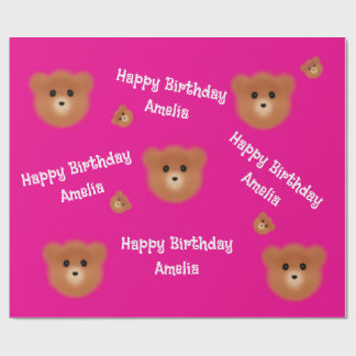 Pink Bear Personalized Wrapping Paper