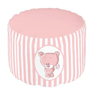 Pink Bear Sturdy Spun Polyester Round Pouf