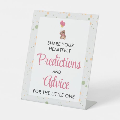 Pink Bear Theme Baby Shower Prediction and Advice Pedestal Sign