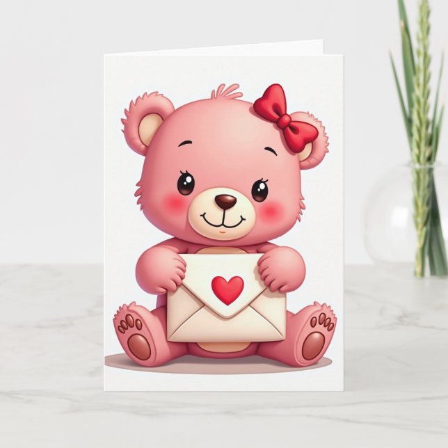 Pink Bear Valentine Love Card (Front)