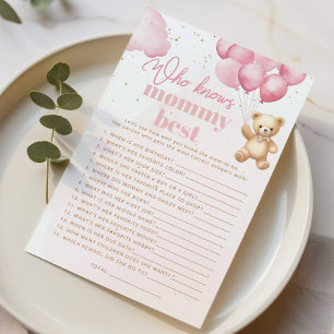 Pink Bear Who knows mommy best baby shower game