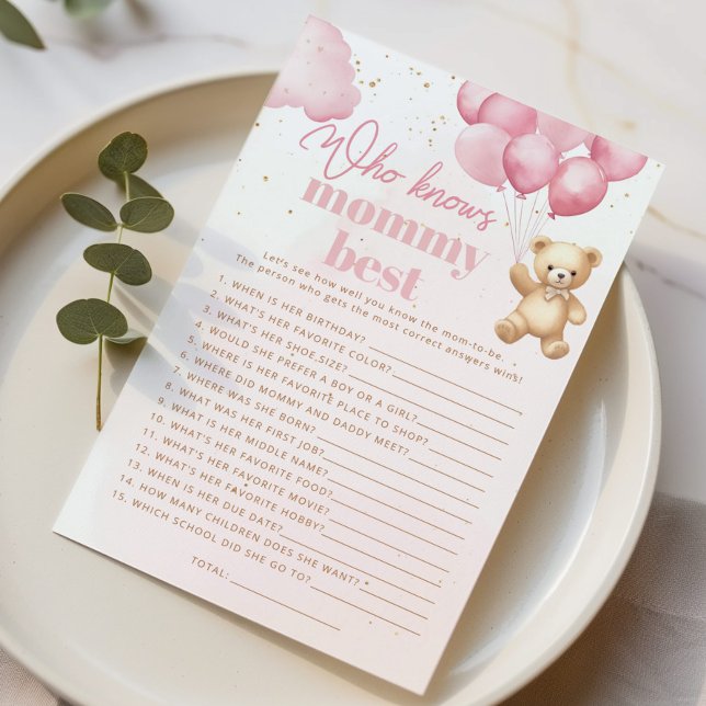 Pink Bear Who knows mommy best baby shower game (Creator Uploaded)