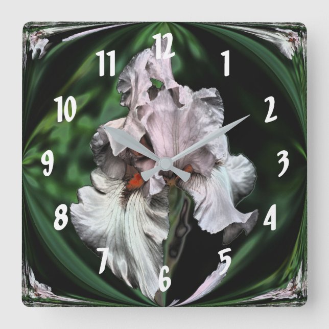 Pink Bearded Iris Abstract Flower Art Square Wall Clock (Front)