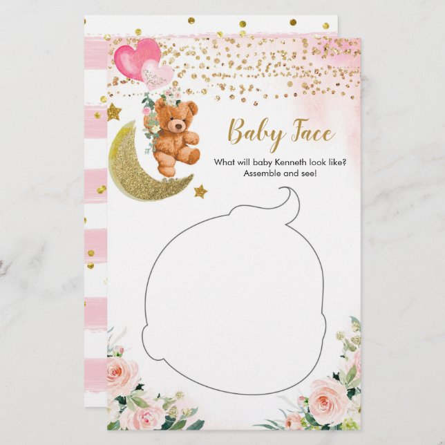 Pink Bearly Baby Shower Baby Face (Front/Back)