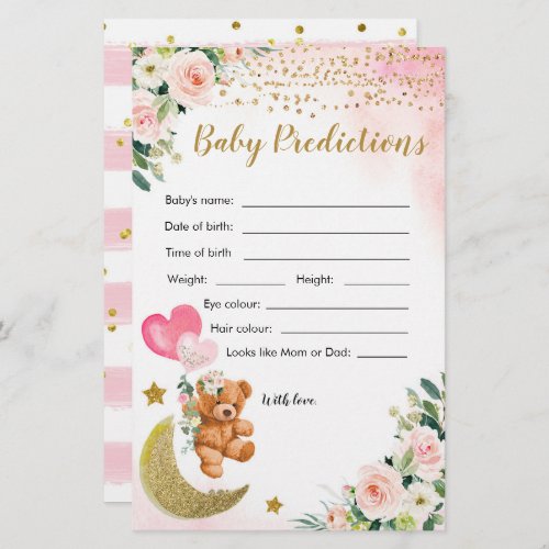 Pink Bearly Baby Shower Baby Predictions Games