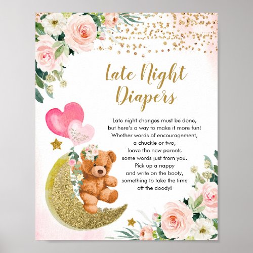 Pink Bearly Baby Shower Wild Late Night Diaper Poster