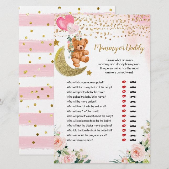 Pink Bearly Mommy or Daddy Games (Front/Back)