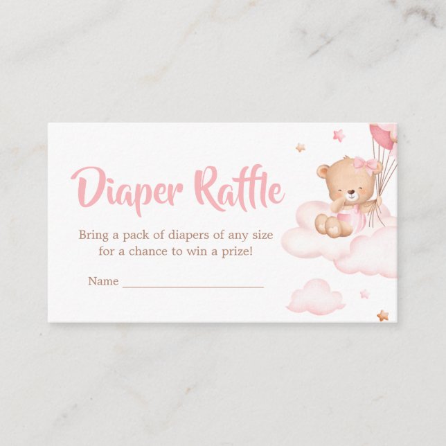 Pink Bearly Wait Clouds Baby Shower Diaper Raffle Enclosure Card (Front)