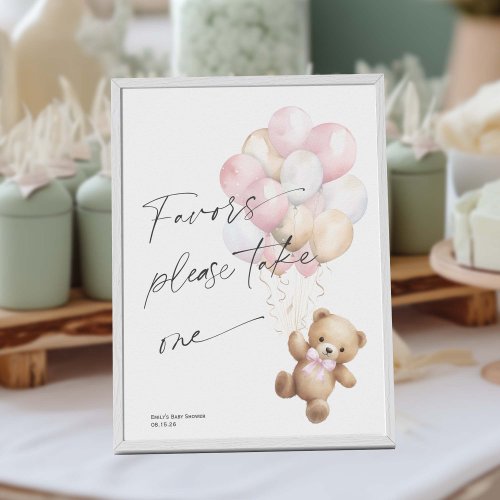 Pink Bearly Wait Cute Baby girl Shower favor sign