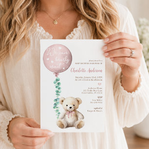 Pink Bearly Wait Eucalyptus Baby Shower Invite