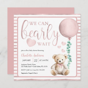 Pink Bearly Wait Girl Baby Shower Invitation