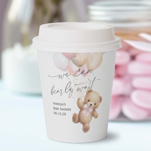 Pink Bearly Wait Modern Baby Girl Shower Paper Cups