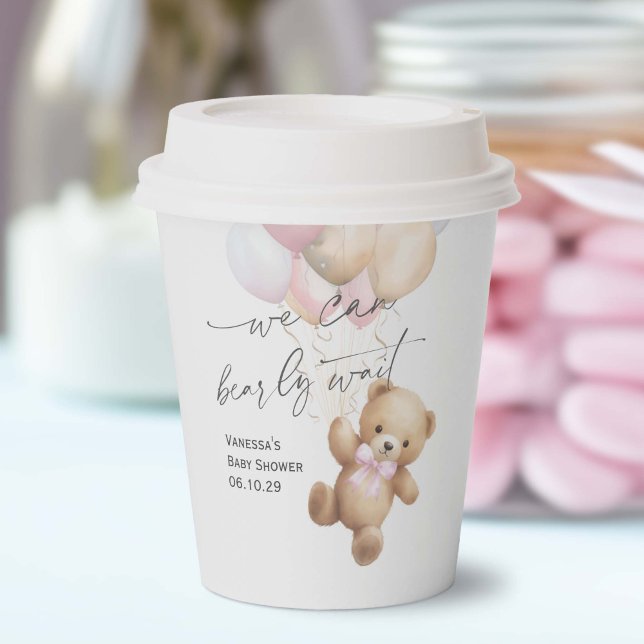 Pink Bearly Wait Modern Baby Girl Shower Paper Cups (Pink  Bearly Wait, baby boy shower paper cup.)