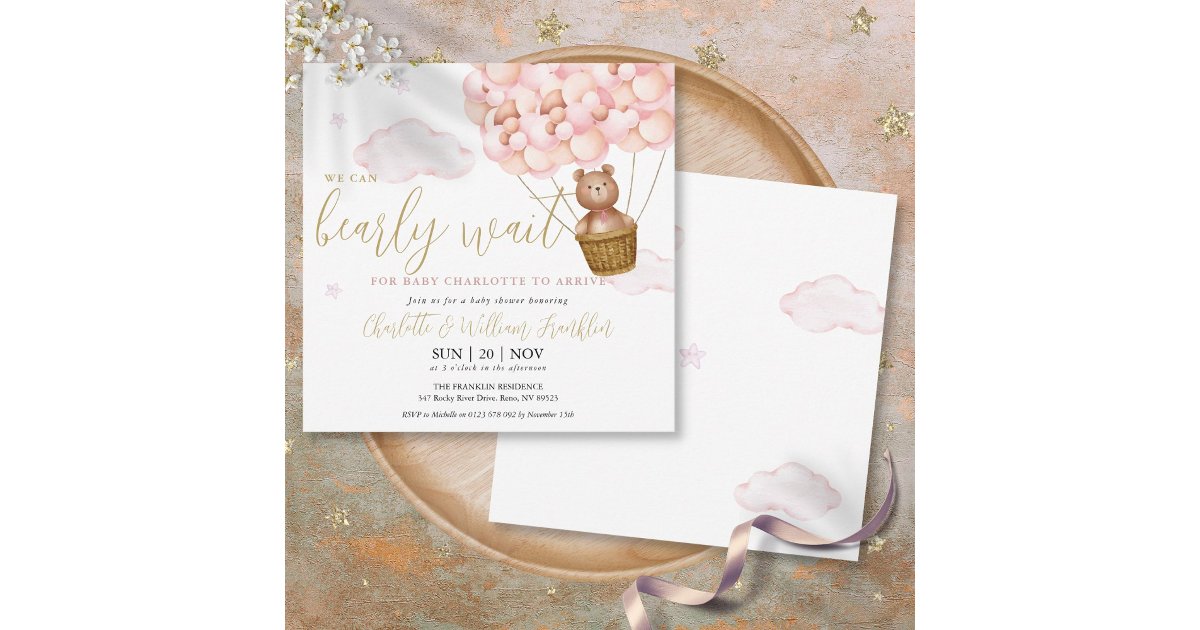 Pink Bearly Wait Teddy Bear Girl Baby Shower Invitation | Zazzle