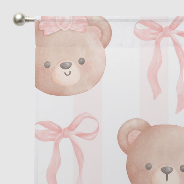 Pink Bears and Bows  Sheer Curtains (Pocket)